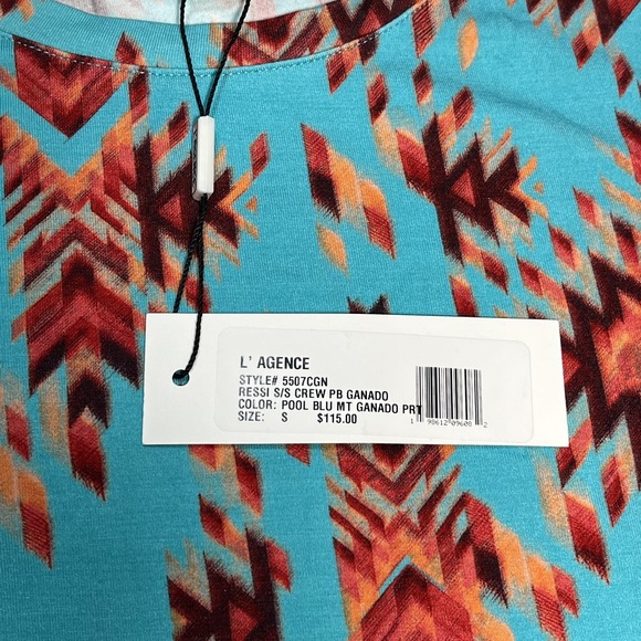 L'AGENCE Ressi Fitted Tee Women‎ S Pool Blue Multi Ganado Shirt Southwestern NEW - Picture 13 of 16